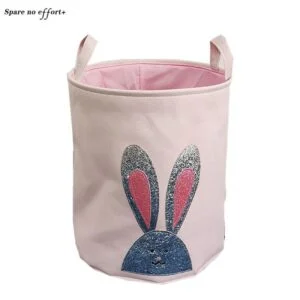 Grand Panier À Linge Coton Rose Lapin