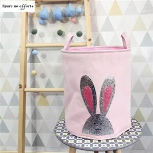 Grand Panier À Linge Coton Rose Lapin